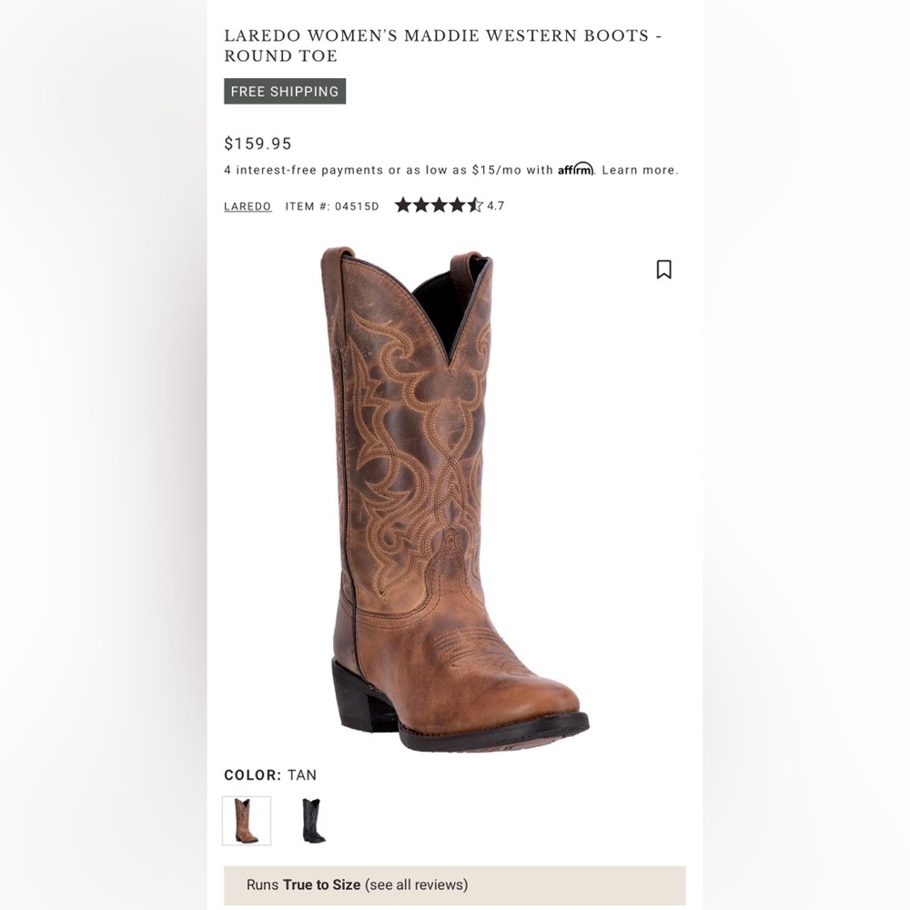 Women’s Laredo Maddie Round Toe Tan Western Boots Size 8.5
